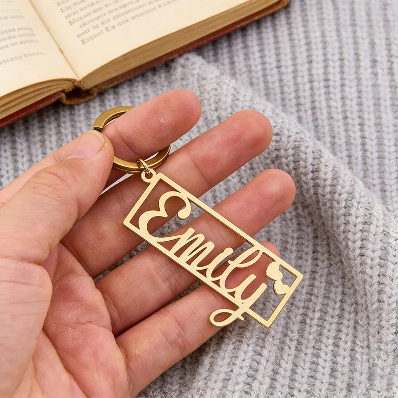 Personalized Name Keychain with Heart Engraved Text Keychain Birthday Gift Anniversary Gift Valentine's Day Gift for Him