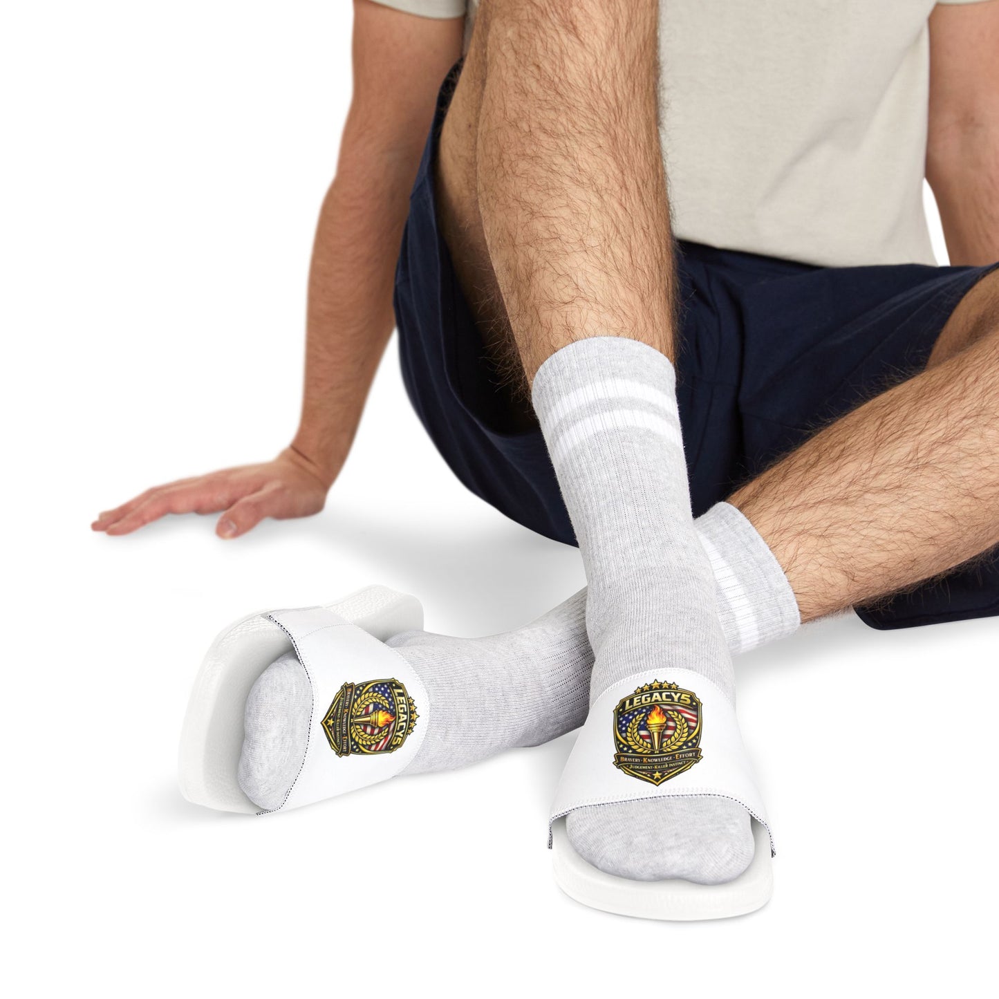 Men's Slide Sandals with Veteran Badge Print â€” Removable Strap Casual Pool Slides