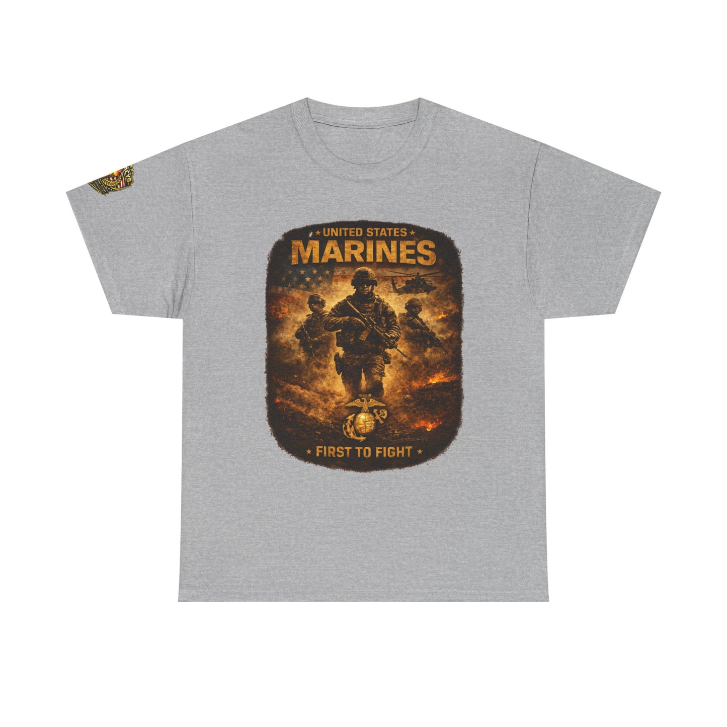 Marines "First to Fight" Graphic Tee â€” U.S. Marines Military Tribute w/ Legacy 5 Brand Crest