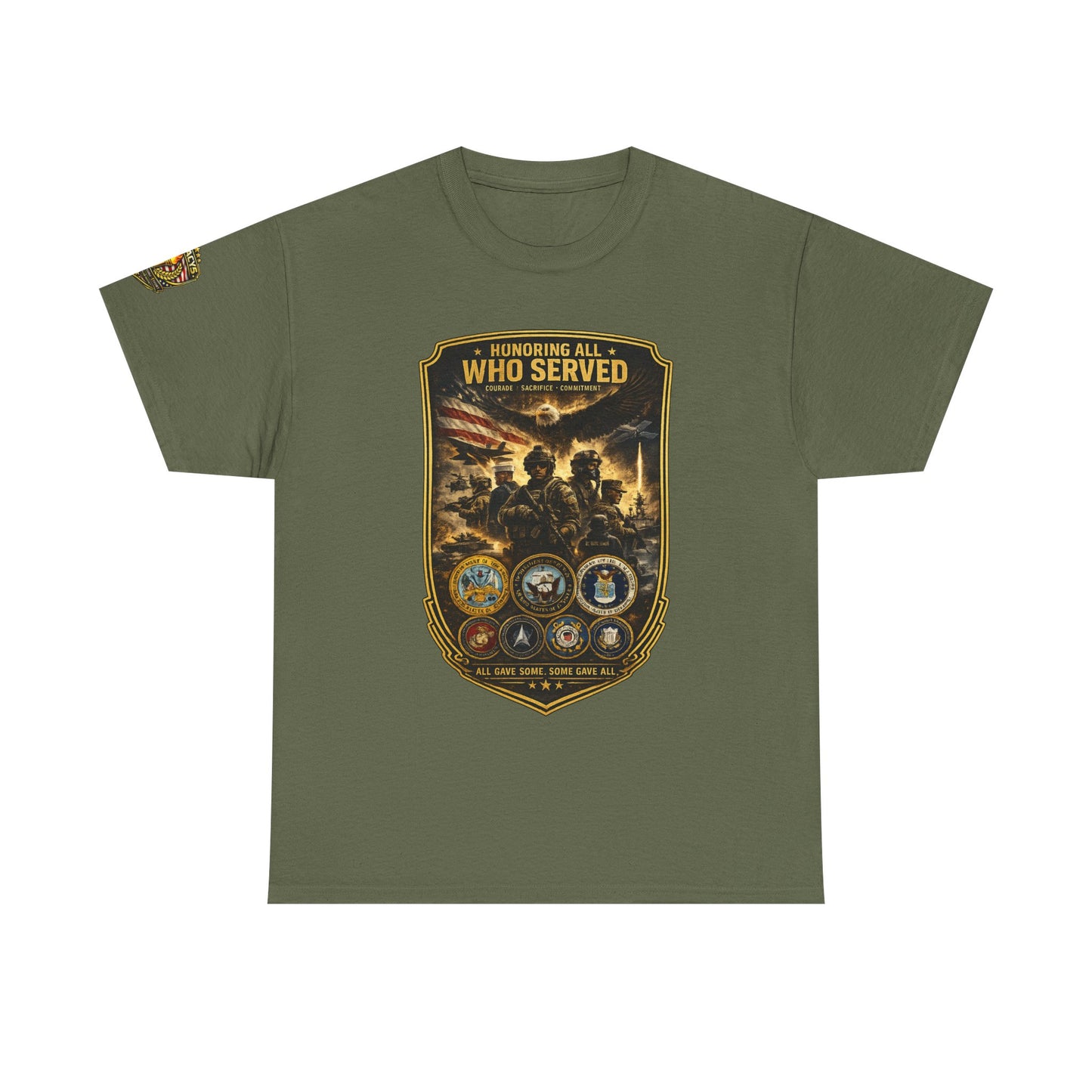 Veteran Tribute â€” "Honoring All Who Served" Military Emblem Tee w/ Legacy 5 Brand Crest
