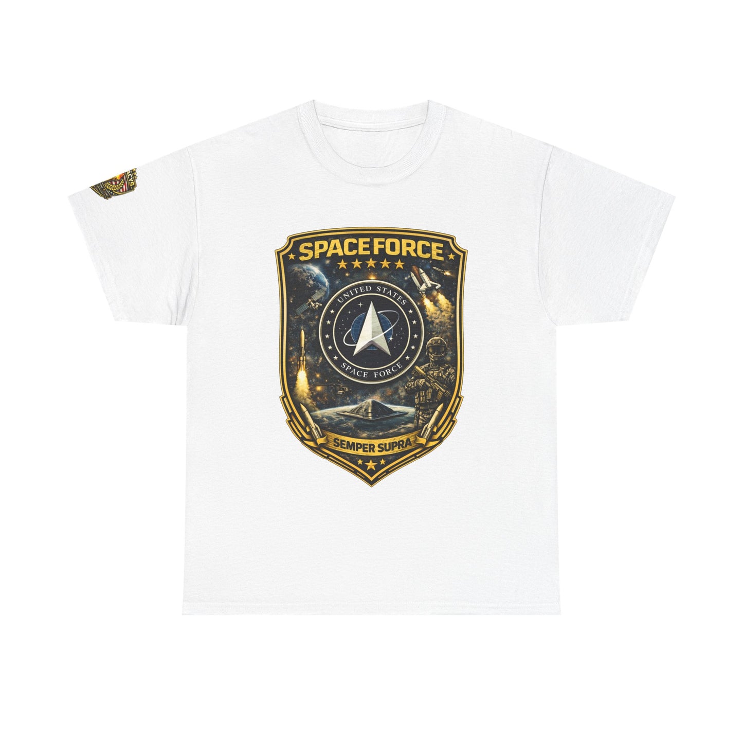 Space Force Shield T-Shirt â€” 'Spaceforce' Emblem w/ Legacy 5 Brand Crest