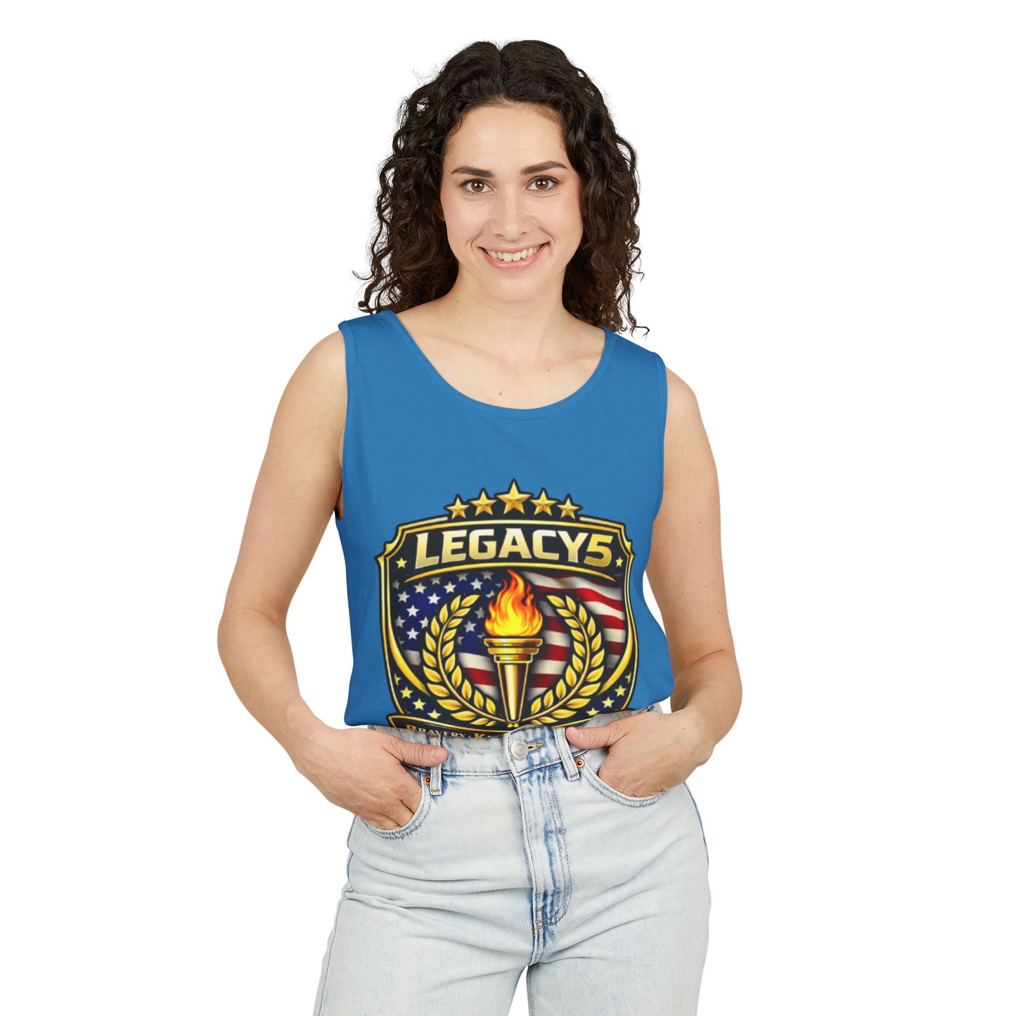 Legacy Shield Tank Top â€” American Flag Torch Emblem