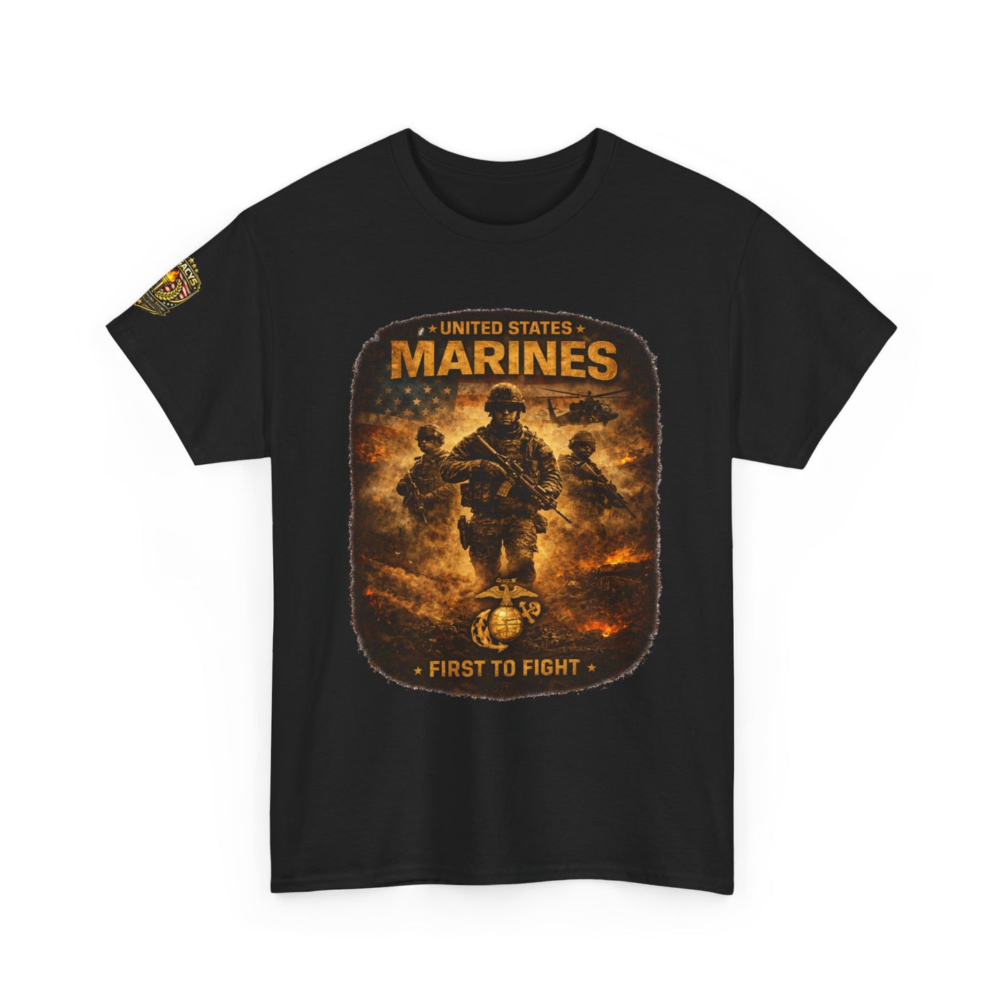 Marines "First to Fight" Graphic Tee â€” U.S. Marines Military Tribute w/ Legacy 5 Brand Crest