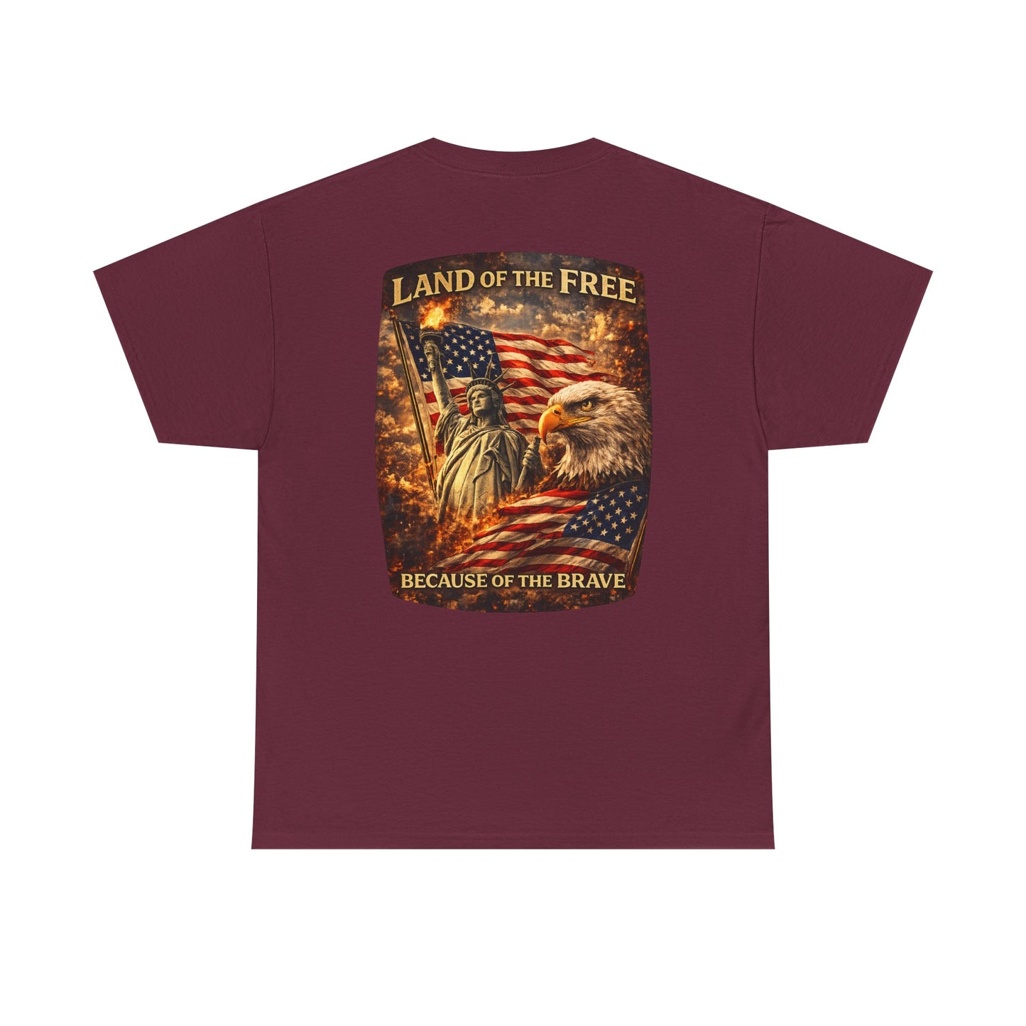 Patriotic 'Land of the Free' American Flag, Statue of Liberty & Eagle Graphic T-shirt