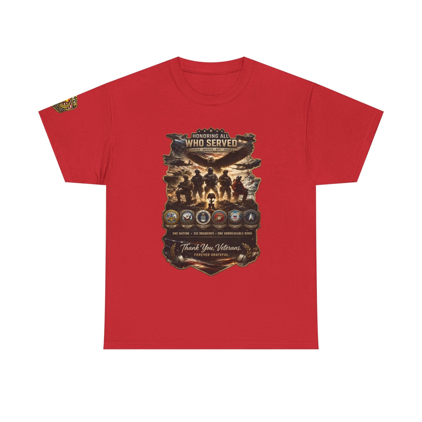 Thank You Veterans Tribute T-Shirt â€” "Who Served" Military Appreciation w/ Legacy 5 Brand Crest