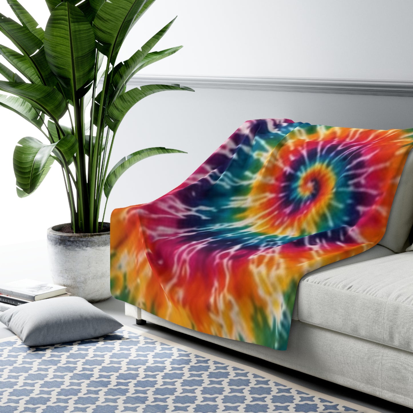 Tie-Dye Spiral Sherpa Blanket — Colorful Cozy Fleece Throw