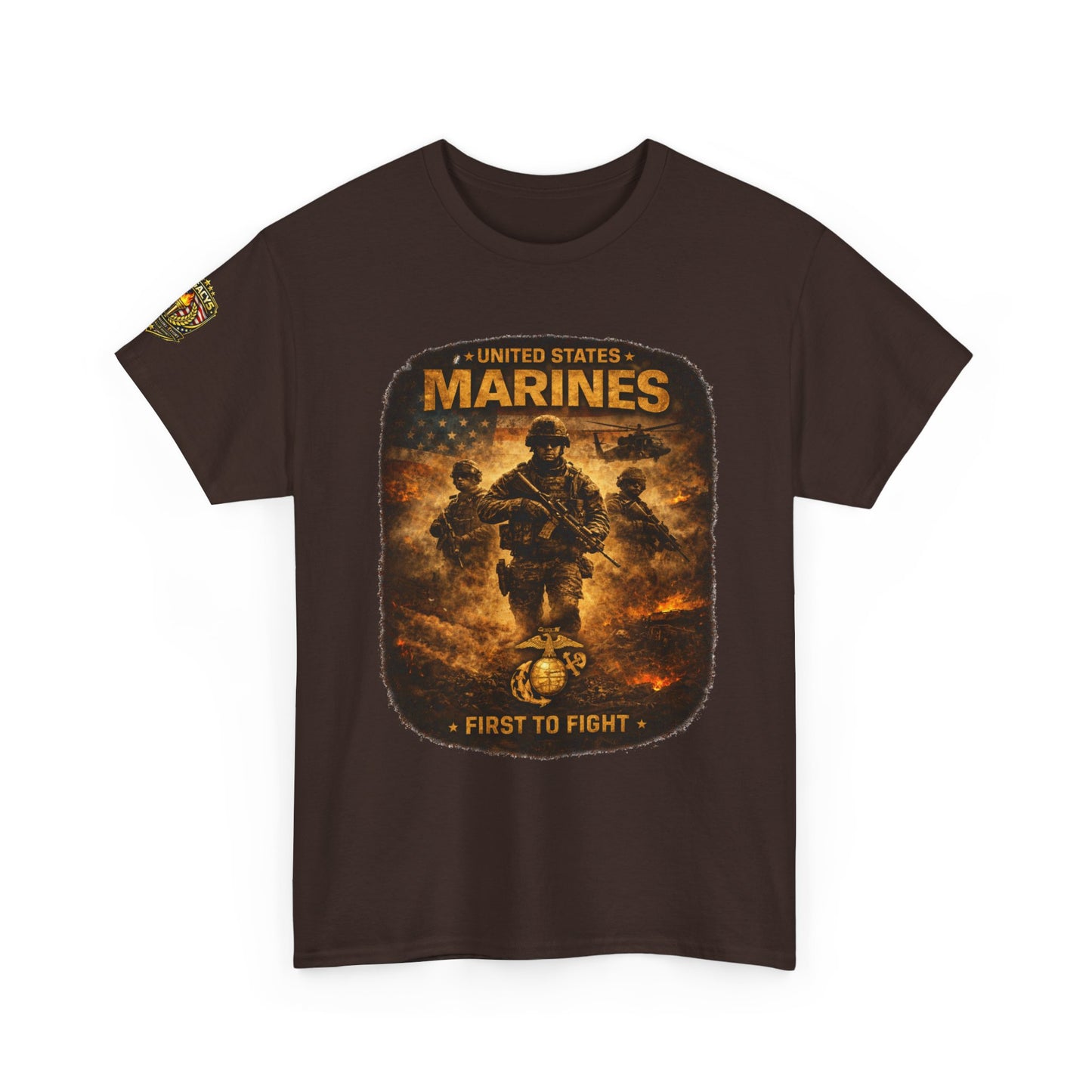 Marines "First to Fight" Graphic Tee â€” U.S. Marines Military Tribute w/ Legacy 5 Brand Crest