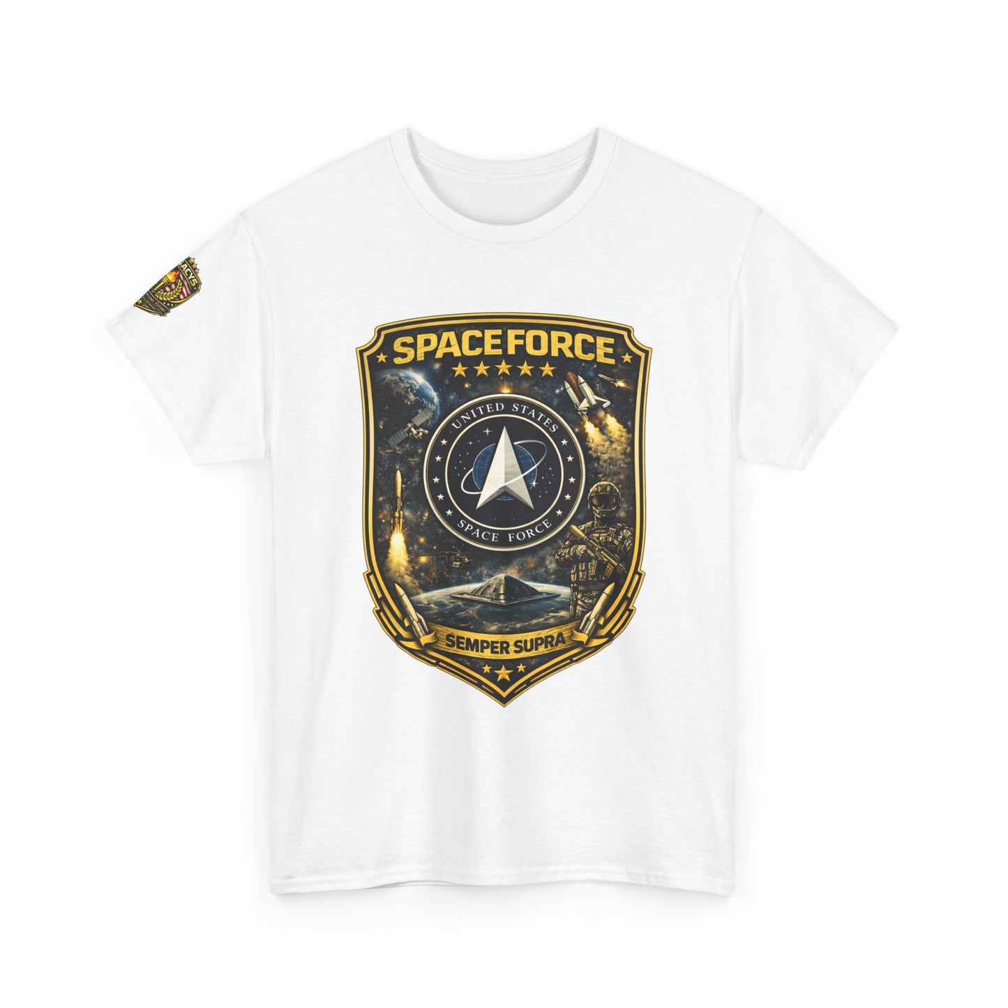 Space Force Shield T-Shirt â€” 'Spaceforce' Emblem w/ Legacy 5 Brand Crest