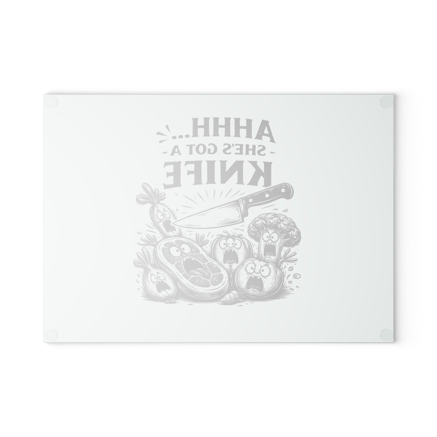 "Ahhh... She's Got a Knife" Funny Kitchen Glass Cutting Board —