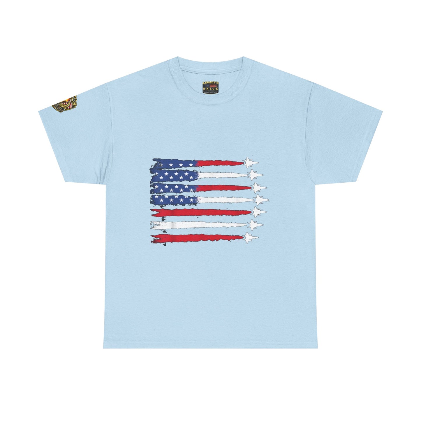 Patriotic Fighter Jet Flag Tee â€” American Flag with Jet Silhouettes w/Legacy 5 Brand Crest