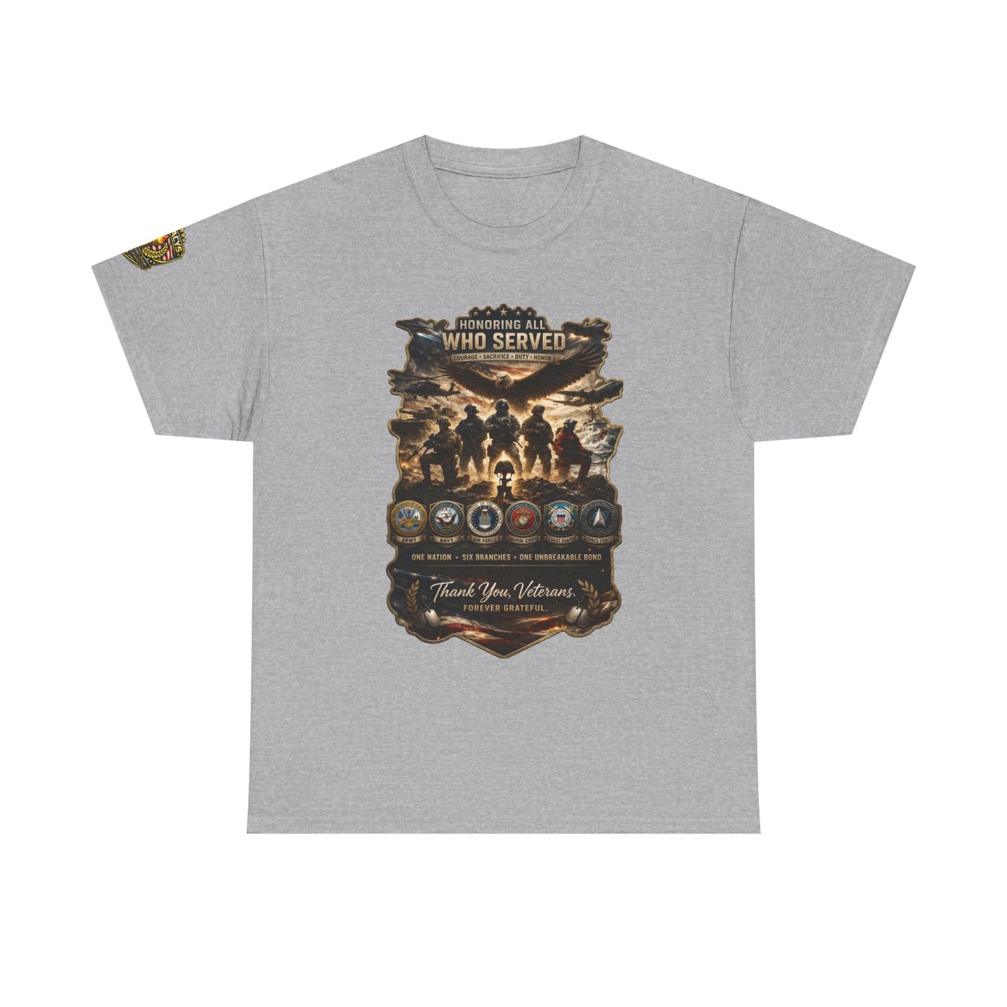 Thank You Veterans Tribute T-Shirt â€” "Who Served" Military Appreciation w/ Legacy 5 Brand Crest
