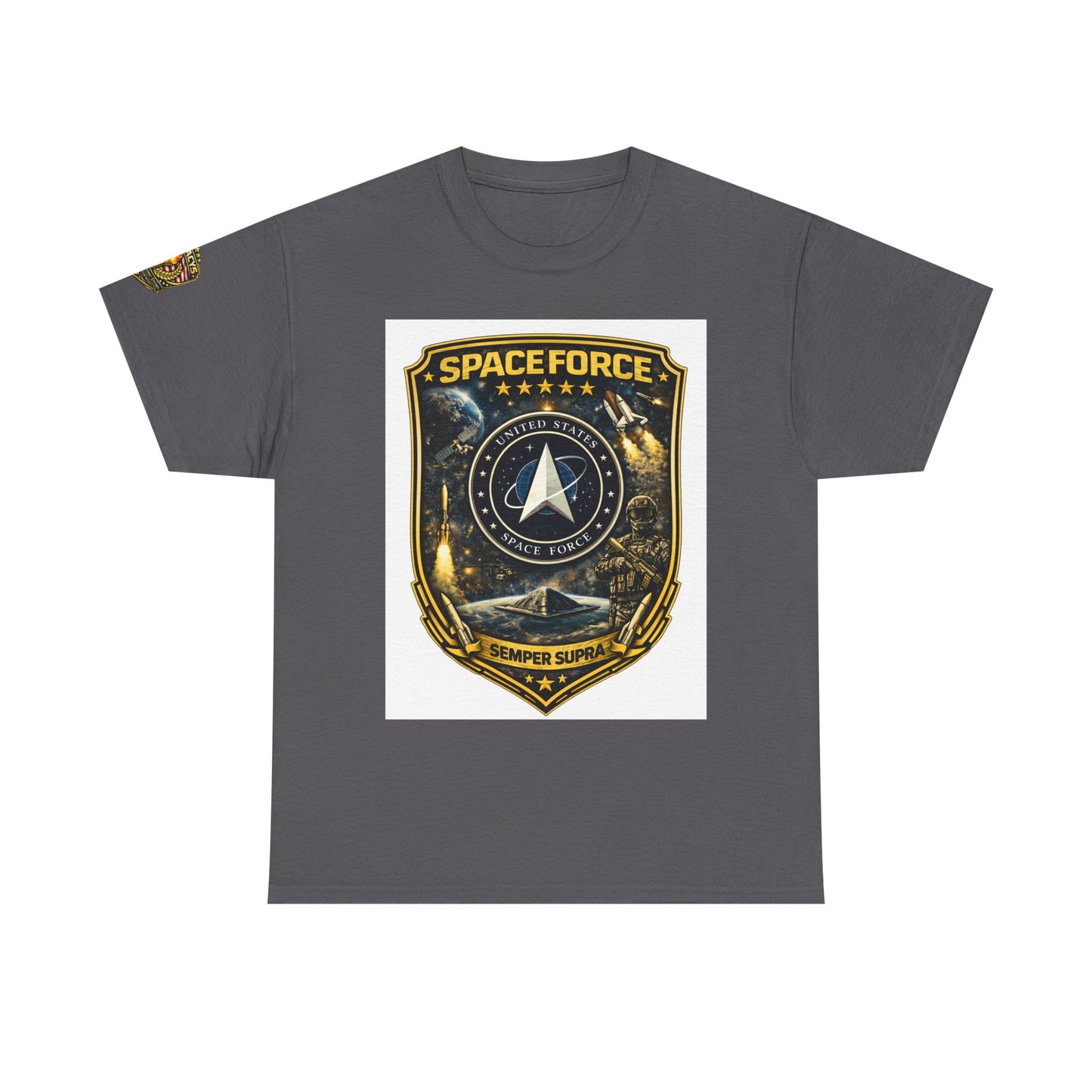 Space Force Shield T-Shirt â€” 'Spaceforce' Emblem w/ Legacy 5 Brand Crest