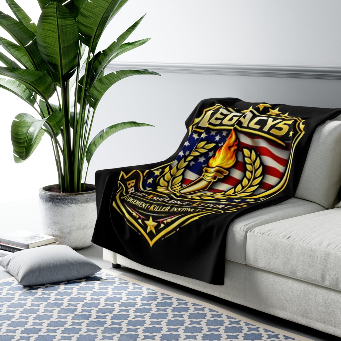 Legacy5 Torch Shield Sherpa Fleece Blanket — Patriotic Military Tribute