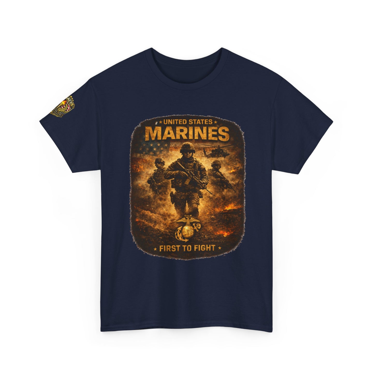 Marines "First to Fight" Graphic Tee â€” U.S. Marines Military Tribute w/ Legacy 5 Brand Crest