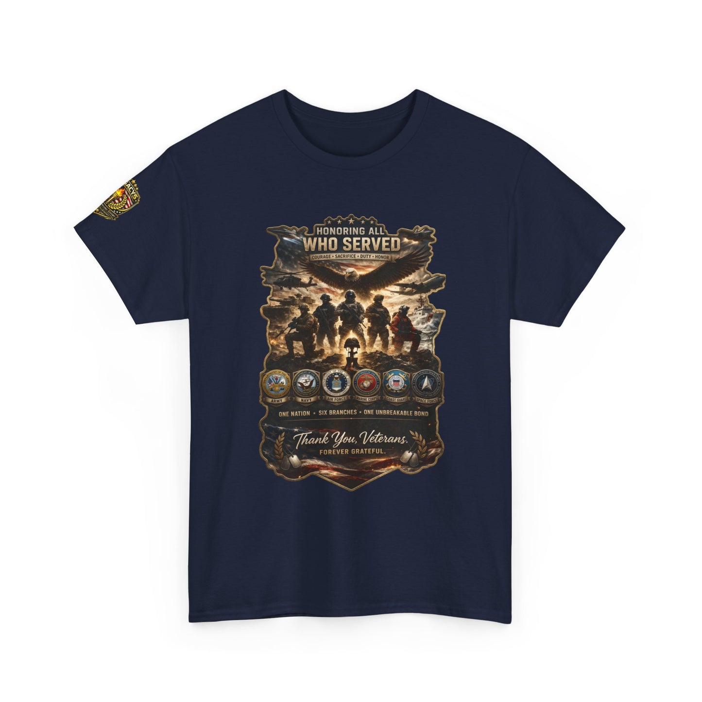 Thank You Veterans Tribute T-Shirt â€” "Who Served" Military Appreciation w/ Legacy 5 Brand Crest