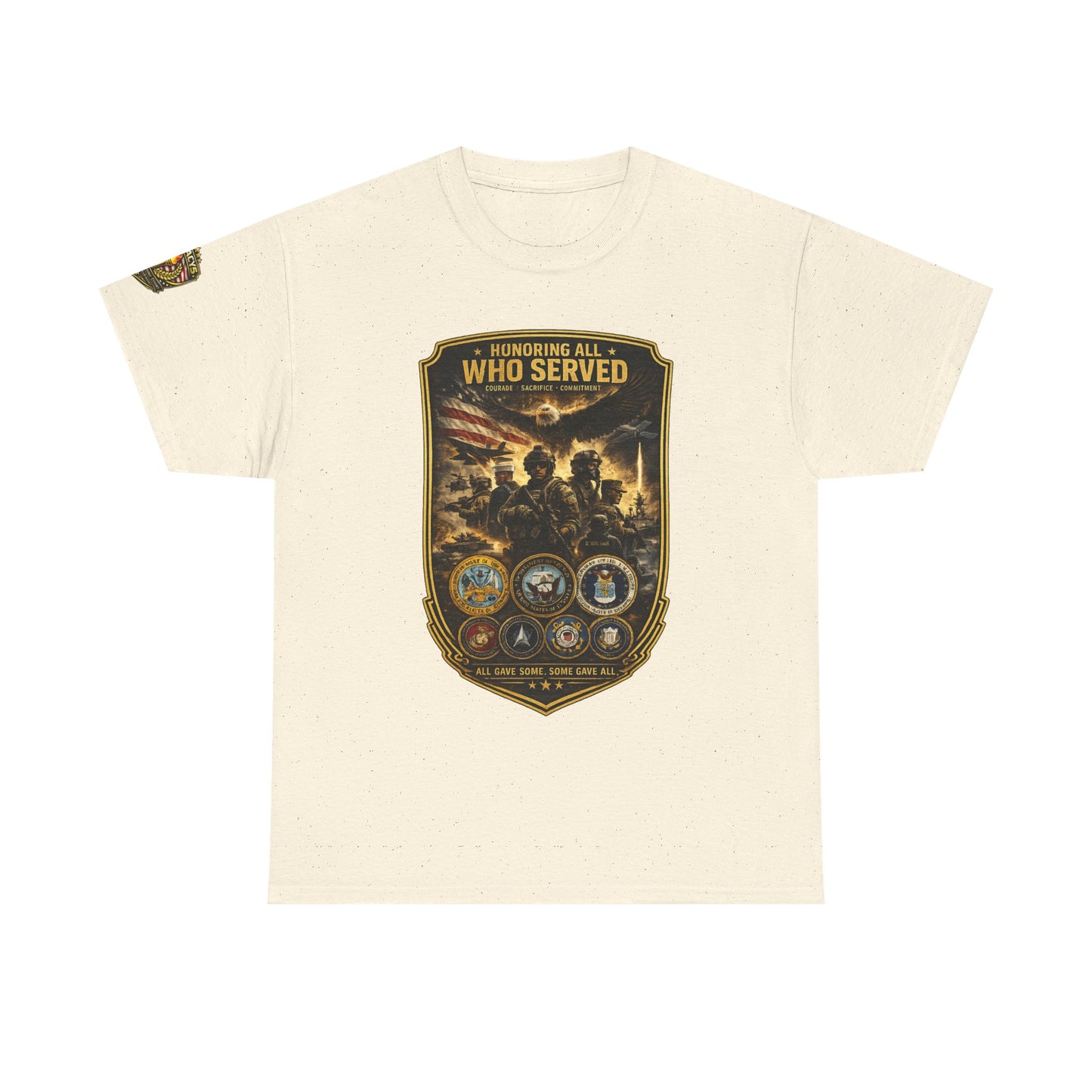 Veteran Tribute â€” "Honoring All Who Served" Military Emblem Tee w/ Legacy 5 Brand Crest