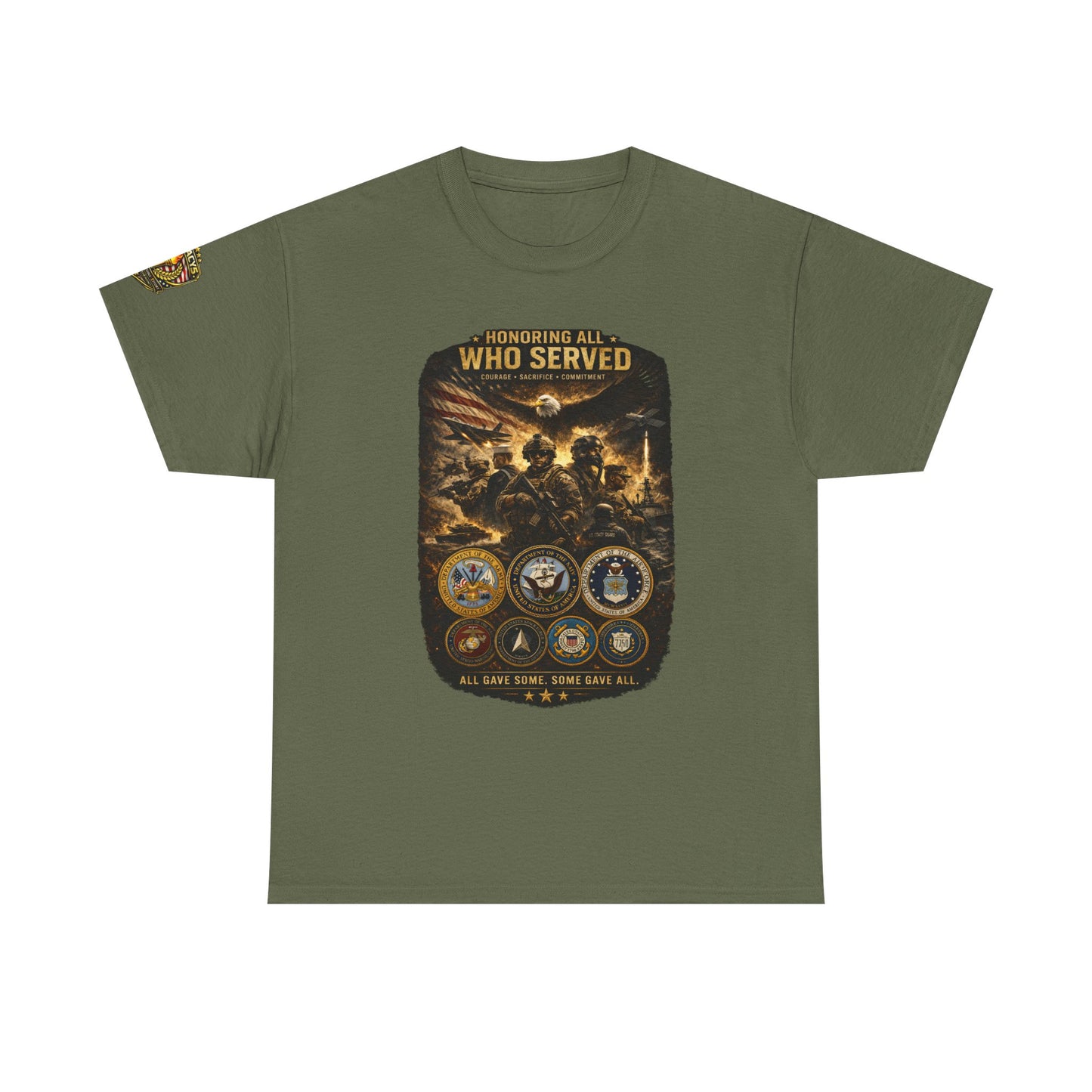 Veterans Tribute -w/o Shield in Front Designâ€” "Honoring All Who Served" Military Branch Emblems- w/ Legacy 5 Brand Crest