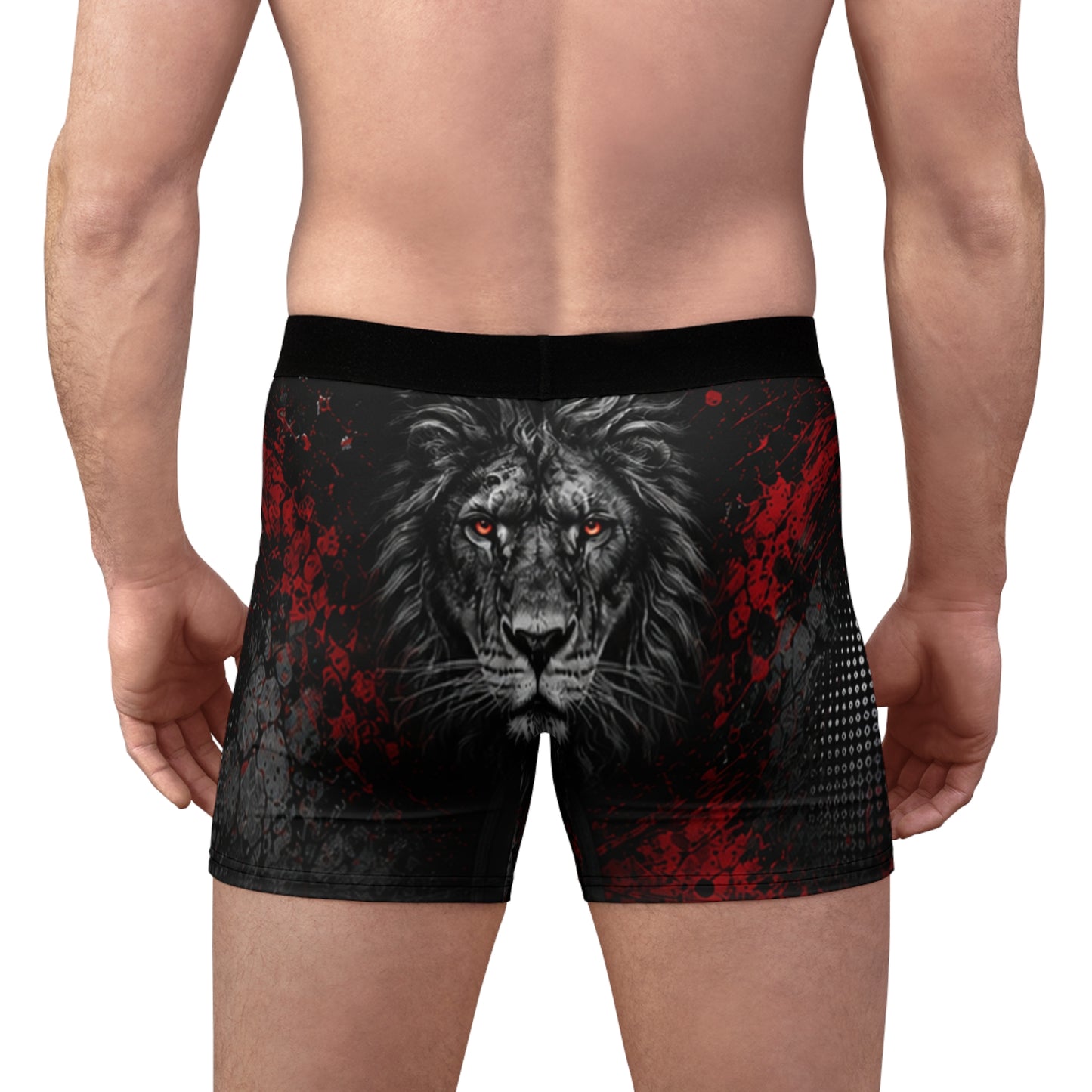 Lion Rage Boxer Briefs - Red & Black Graphic Men's Underwear