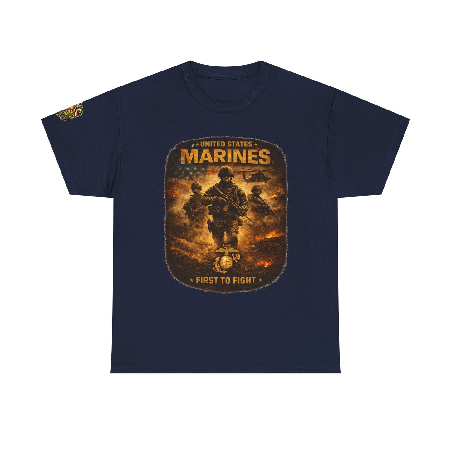 Marines "First to Fight" Graphic Tee â€” U.S. Marines Military Tribute w/ Legacy 5 Brand Crest