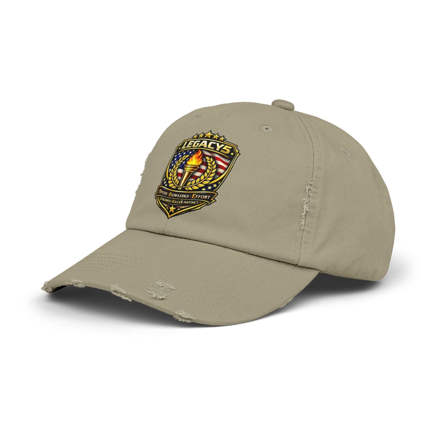 Legacy Shield Distressed Cap — Patriotic Torch Embroidered Hat