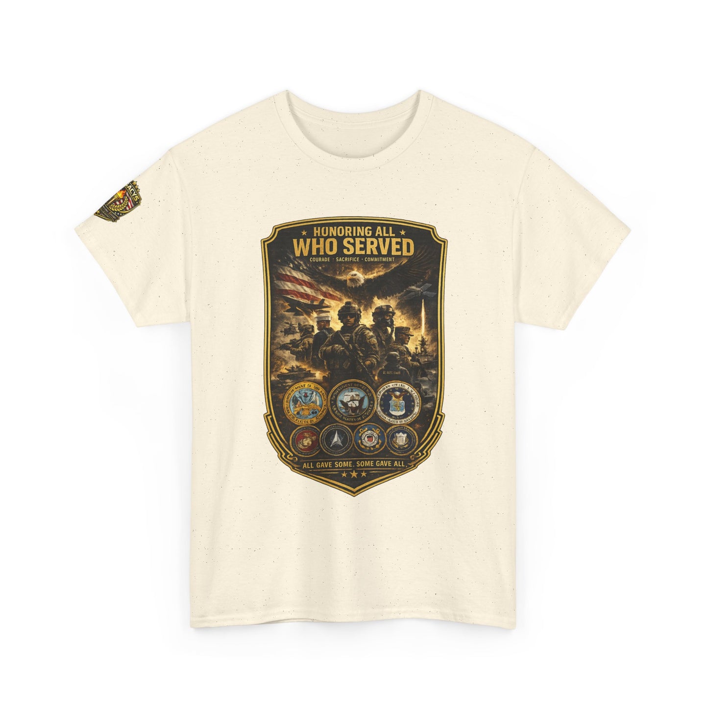 Veteran Tribute â€” "Honoring All Who Served" Military Emblem Tee w/ Legacy 5 Brand Crest