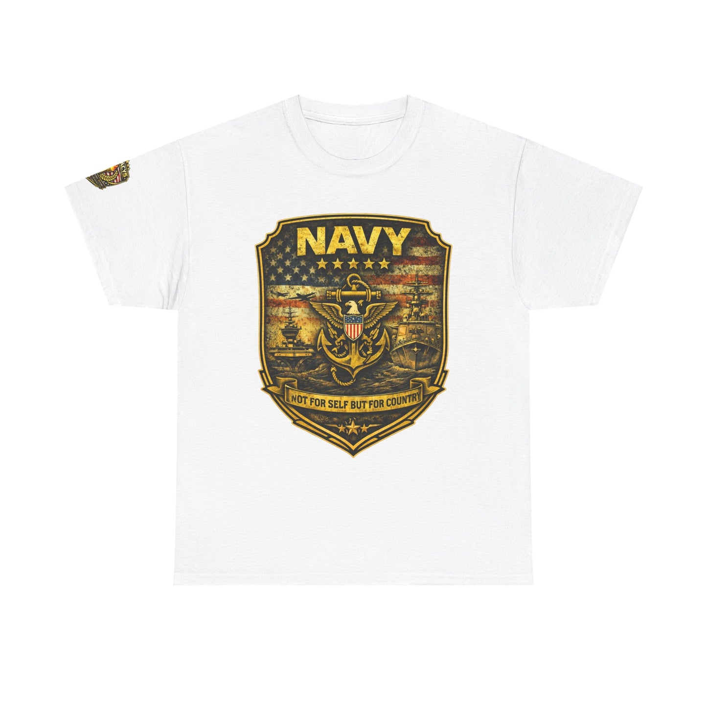 Navy Shield Graphic Tee â€” 'Not For Self But For Country' Patriotic Military w/ Legacy 5 Brand Crest