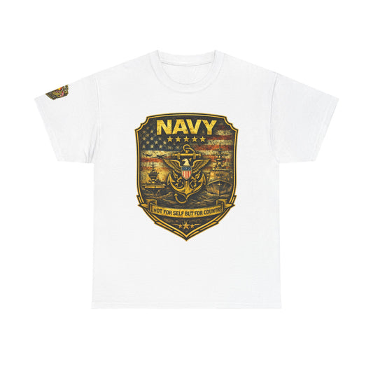 Navy Shield Graphic Tee â€” 'Not For Self But For Country' Patriotic Military w/ Legacy 5 Brand Crest