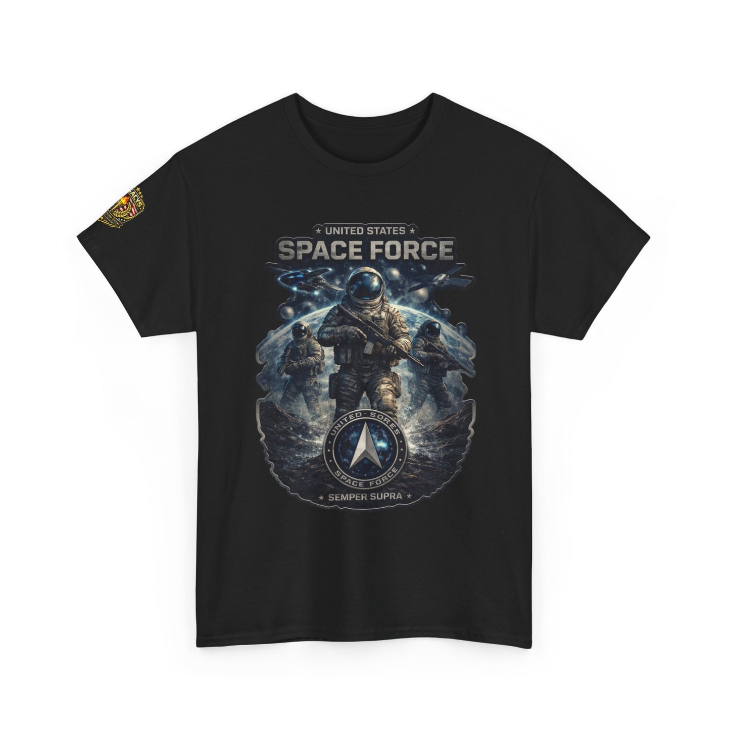 Space Force Graphic Tee â€” Astronaut Troopers Military Space Design w/ Legacy 5 Brand Crest