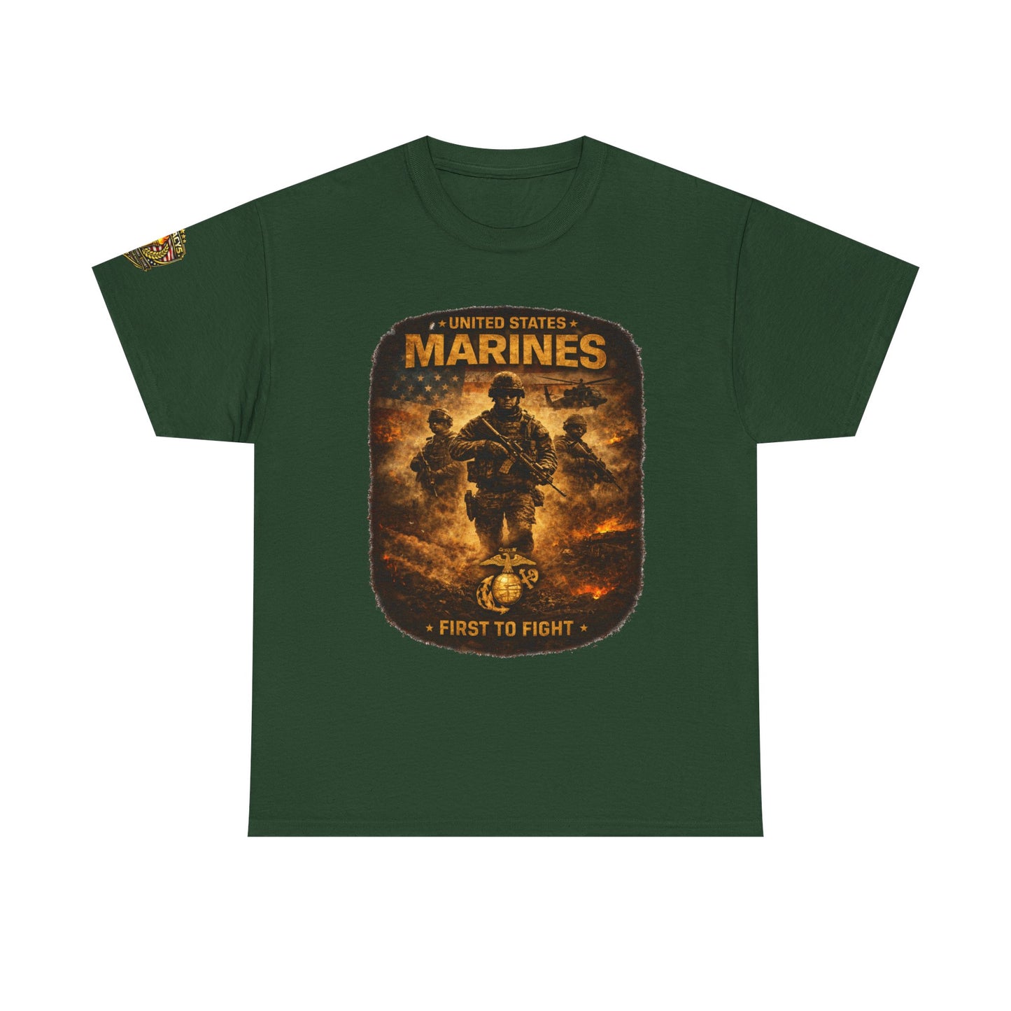 Marines "First to Fight" Graphic Tee â€” U.S. Marines Military Tribute w/ Legacy 5 Brand Crest