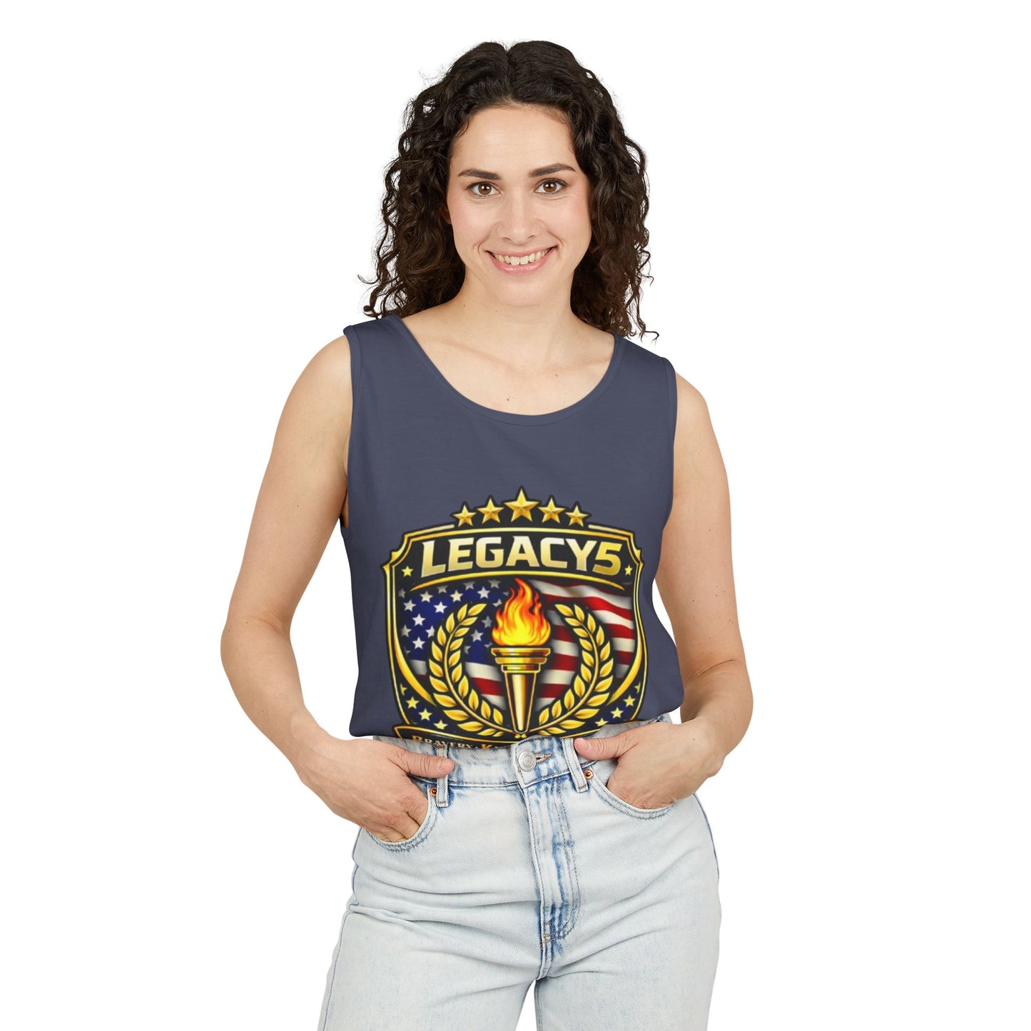 Legacy Shield Tank Top â€” American Flag Torch Emblem