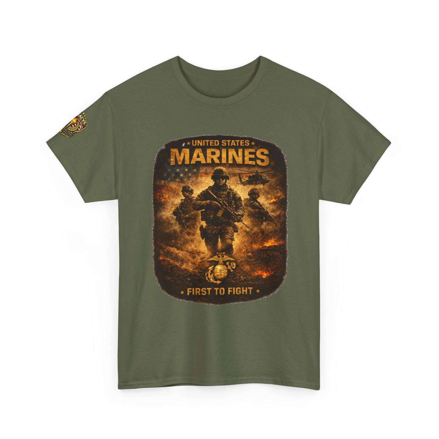 Marines "First to Fight" Graphic Tee â€” U.S. Marines Military Tribute w/ Legacy 5 Brand Crest