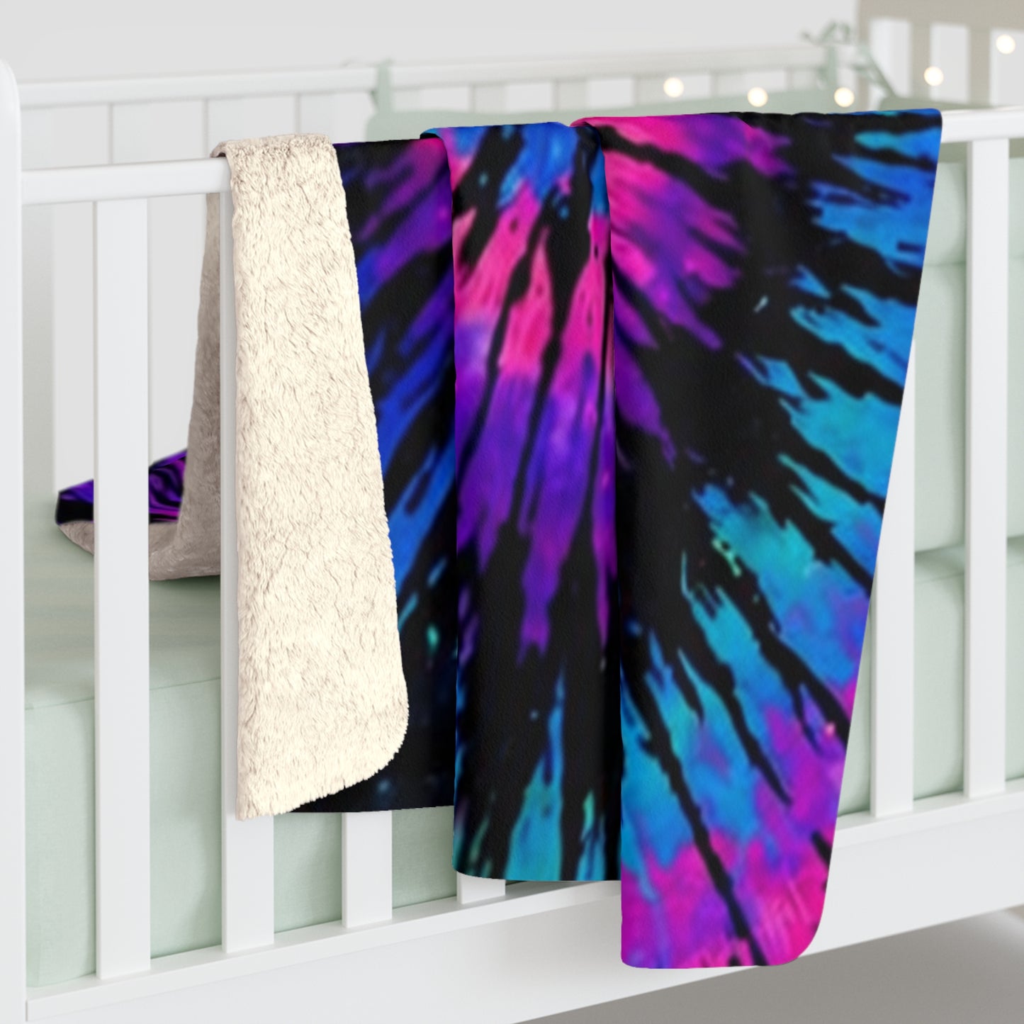 Tie-Dye Sherpa Blanket — Vibrant Pink & Blue Spiral Plush Throw