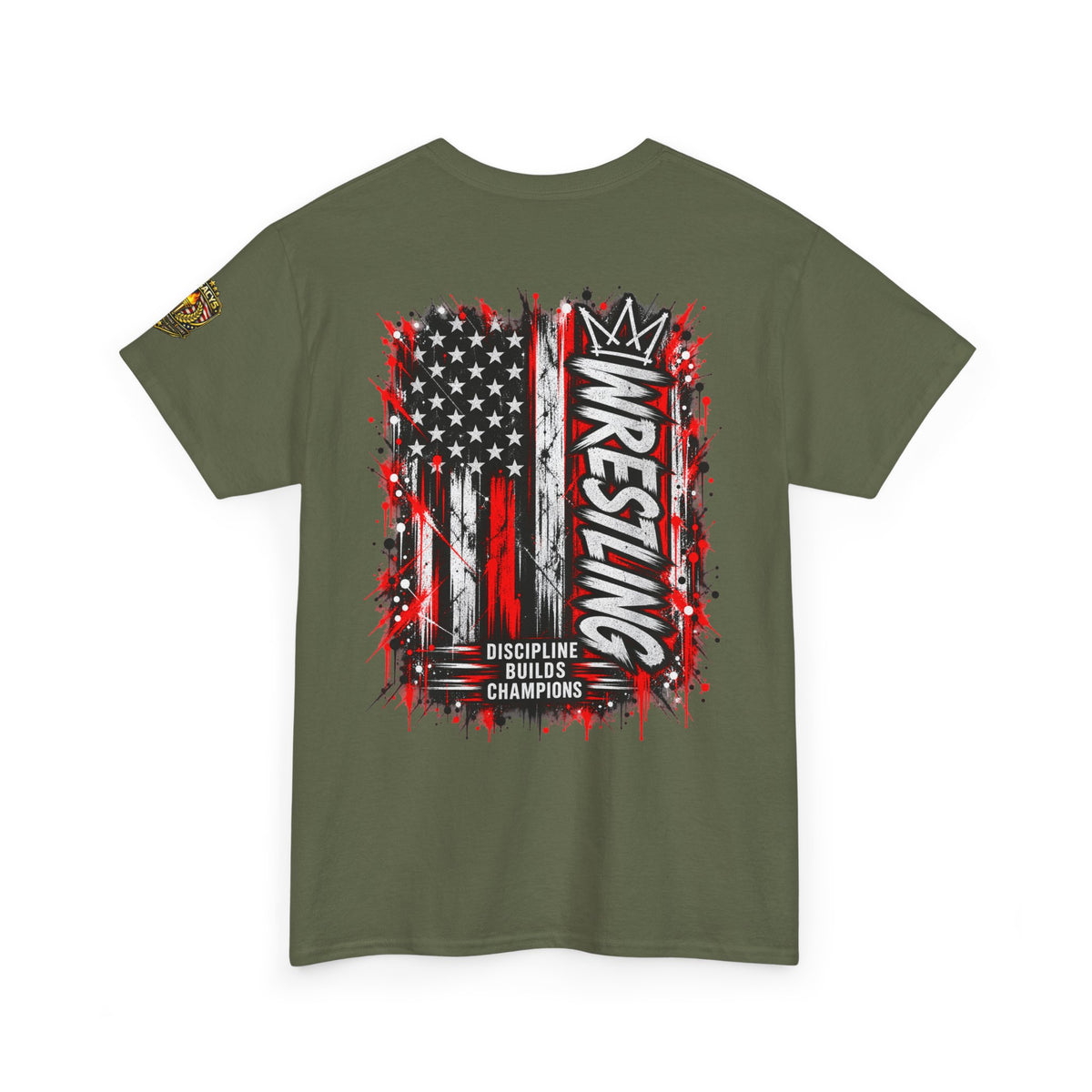 Wrestling USA Flag Tee — "Discipline Builds Champions"