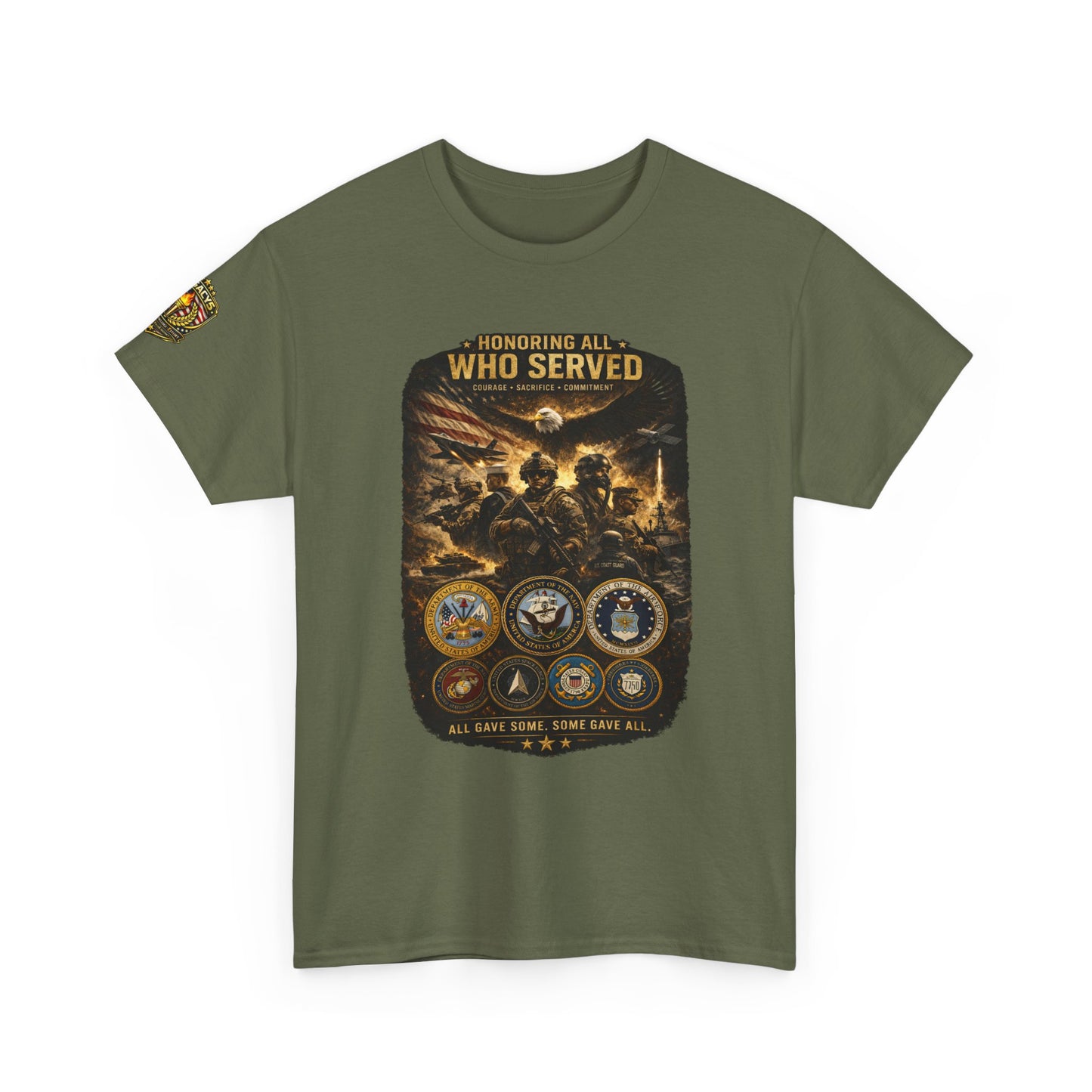 Veterans Tribute -w/o Shield in Front Designâ€” "Honoring All Who Served" Military Branch Emblems- w/ Legacy 5 Brand Crest