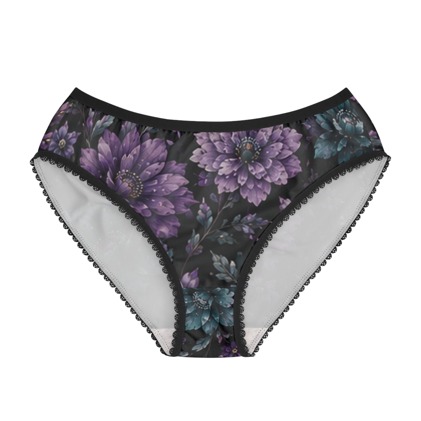 Floral Lace-Trim Briefs — Purple Teal Garden Print Women's Underwear