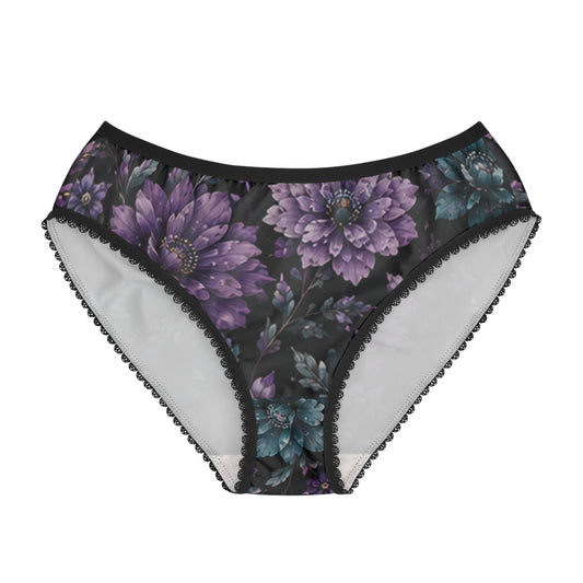 Floral Lace-Trim Briefs — Purple Teal Garden Print Women's Underwear