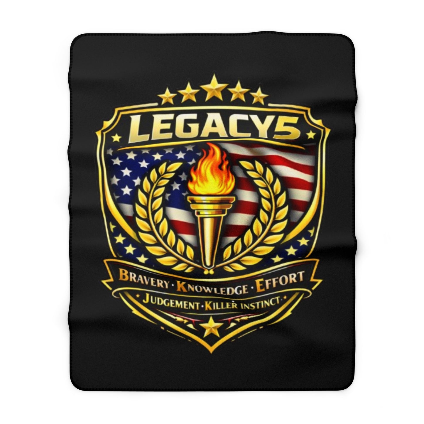 Legacy5 Torch Shield Sherpa Fleece Blanket — Patriotic Military Tribute