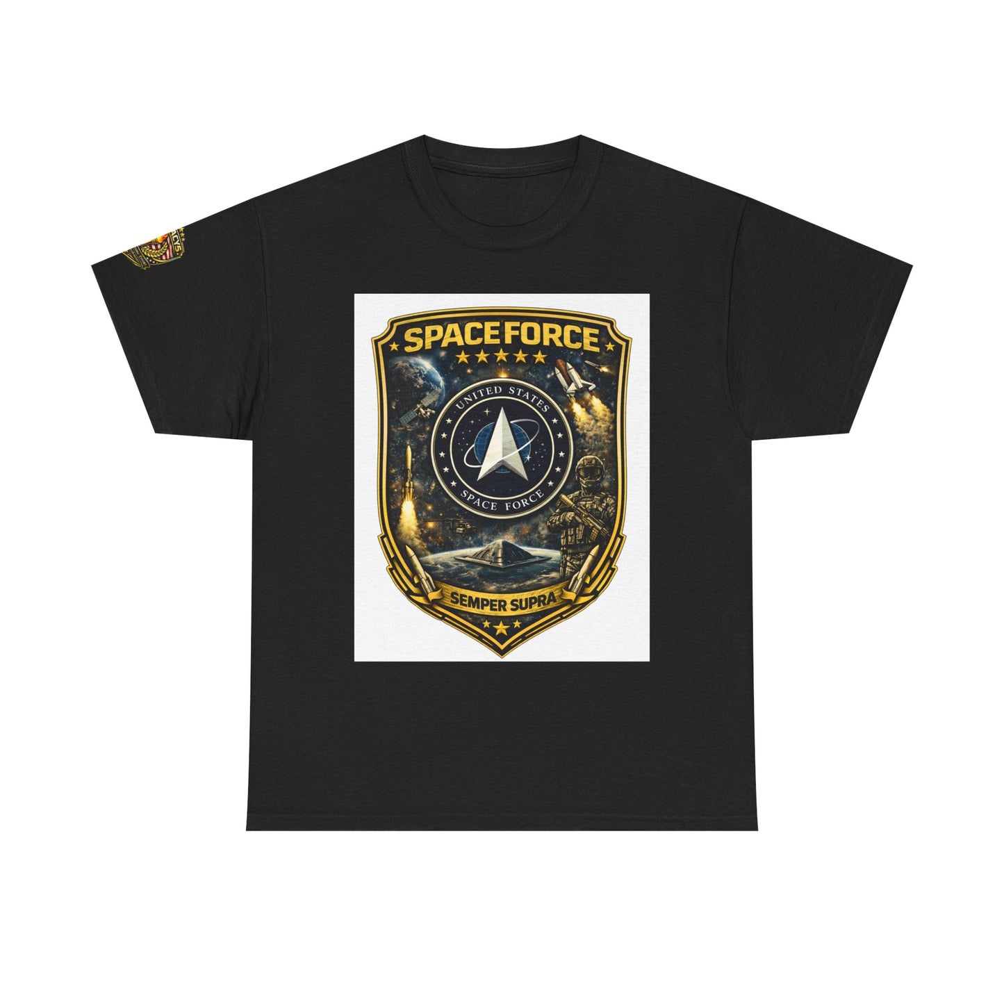 Space Force Shield T-Shirt â€” 'Spaceforce' Emblem w/ Legacy 5 Brand Crest