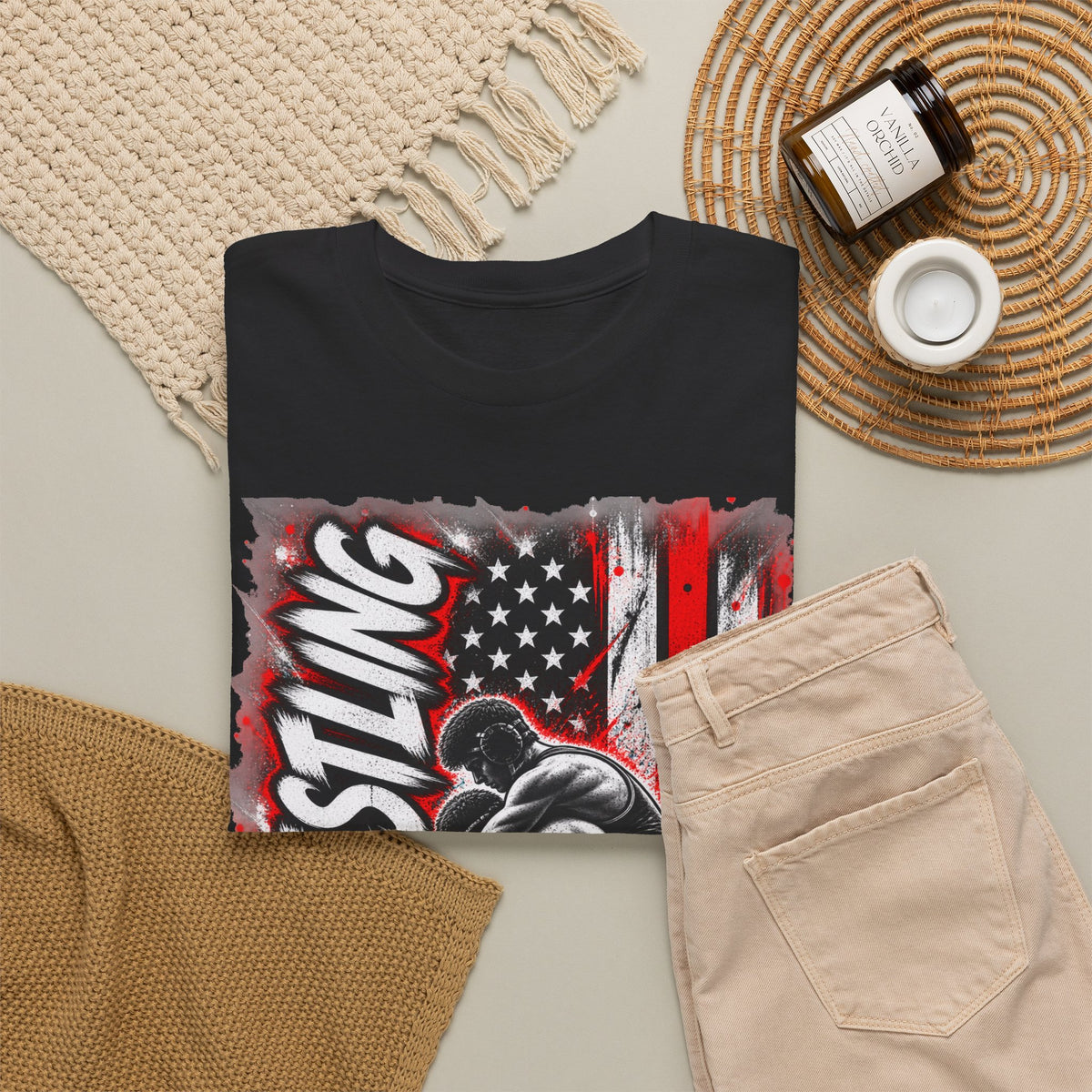Wrestling USA Flag Tee — "Discipline Builds Champions"