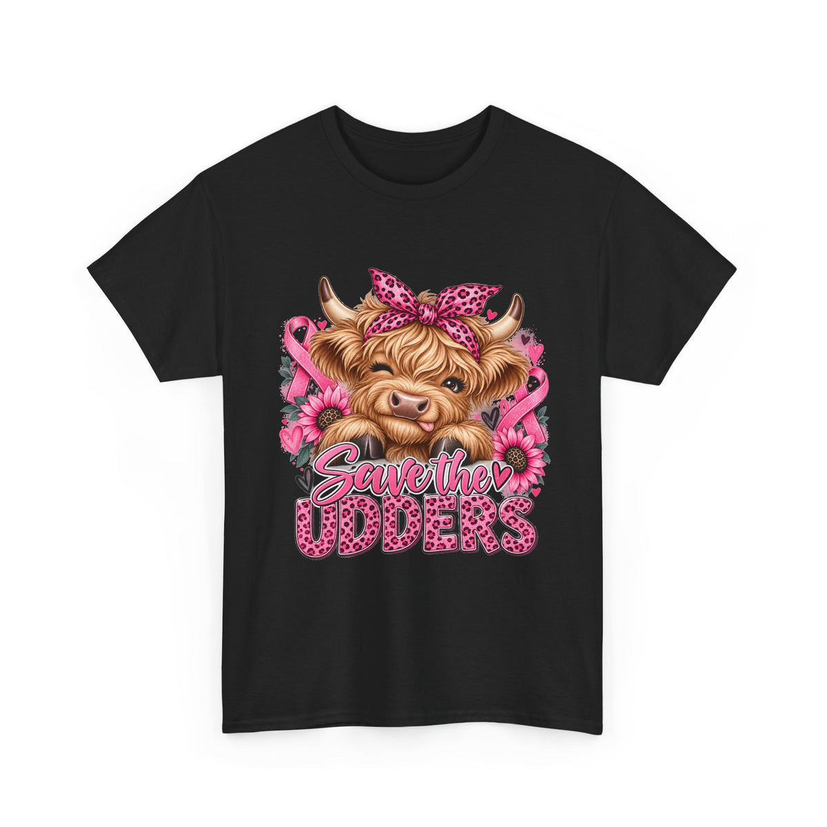Save the Udders Cow T-Shirt — Breast Cancer Awareness Pink Ribbon Tee