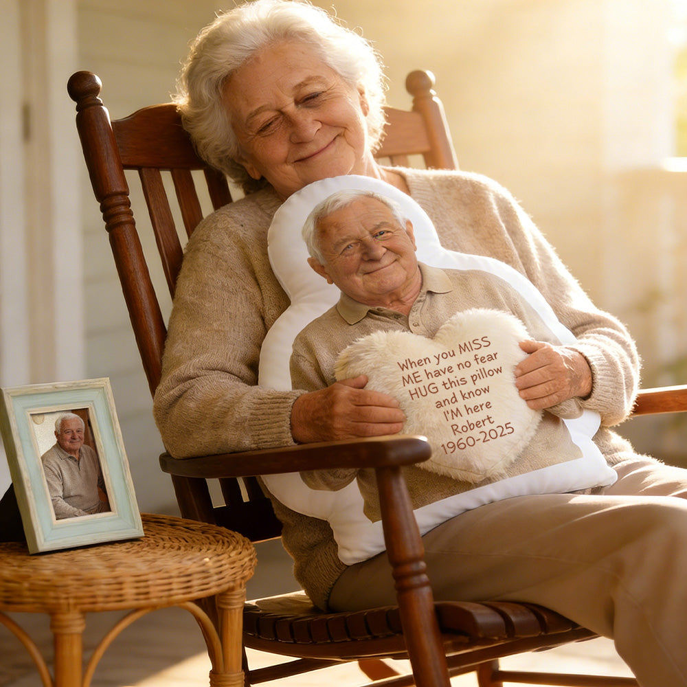 Personalized 3D Effect Memorial Hug Pillow â€“ Custom Photo Pillow with Heart Message, Sympathy Gift for Loss & Remembrance