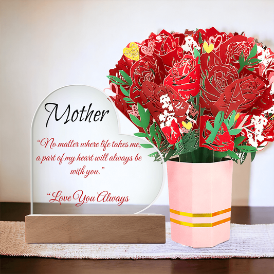 "Mother"  Acrylic Heart and Sweetest Devotion Flower Bouquet