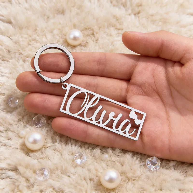 Personalized Name Keychain with Heart Engraved Text Keychain Birthday Gift Anniversary Gift Valentine's Day Gift for Him